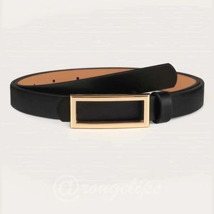 Black Skinny PU Leather Belt Gold Tone Rectangular Buckle